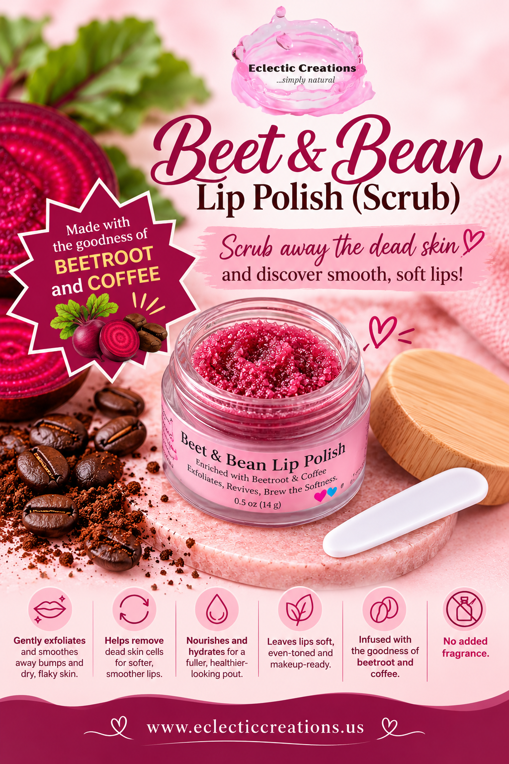 Beet and Bean Lip Polish (Scrub) 0.5 oz