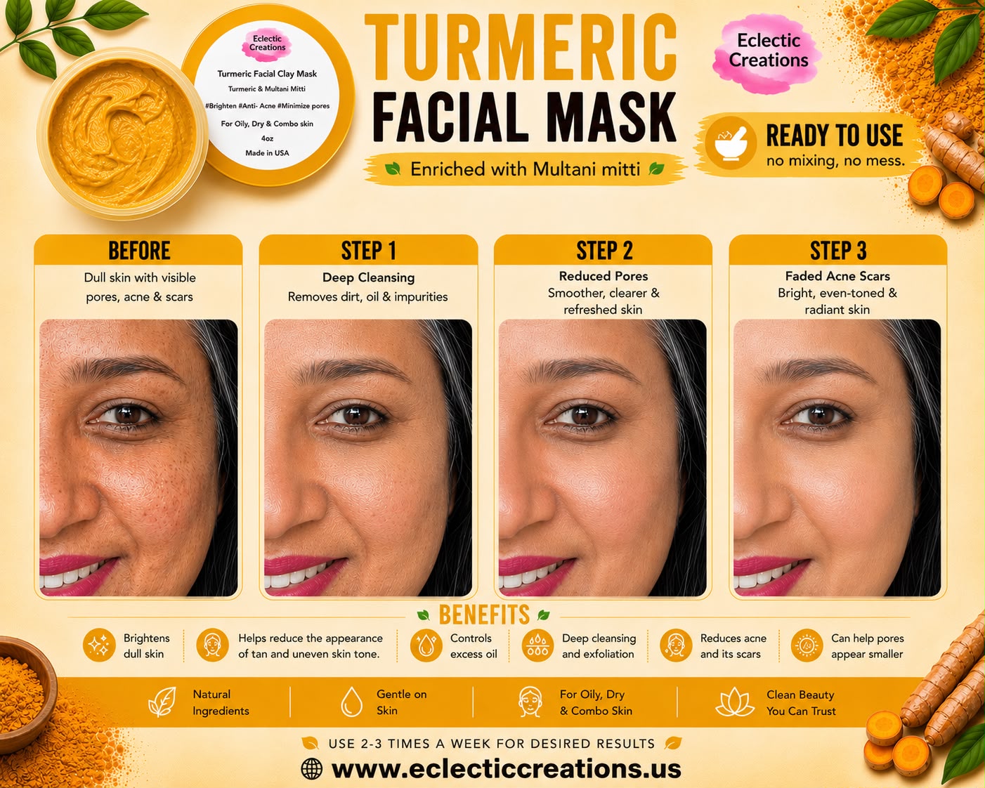 Turmeric Facial Clay Mask 4oz (Needs Refrigeration)