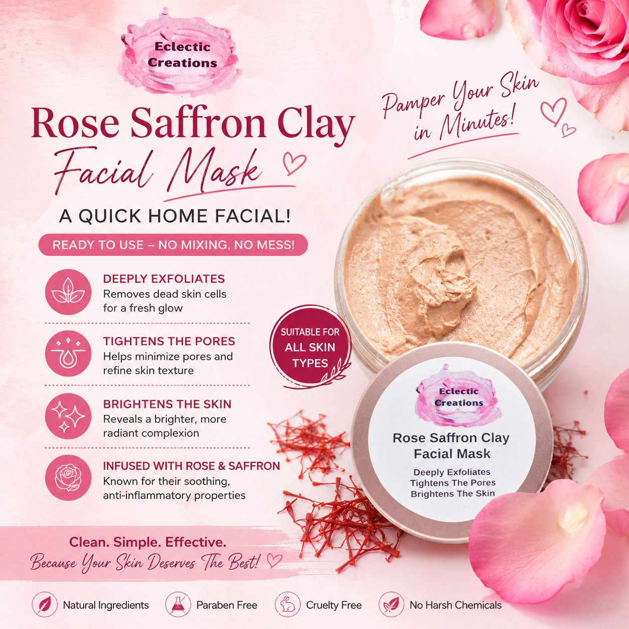 Rose Saffron Facial Clay Mask 4oz (Needs refrigeration)