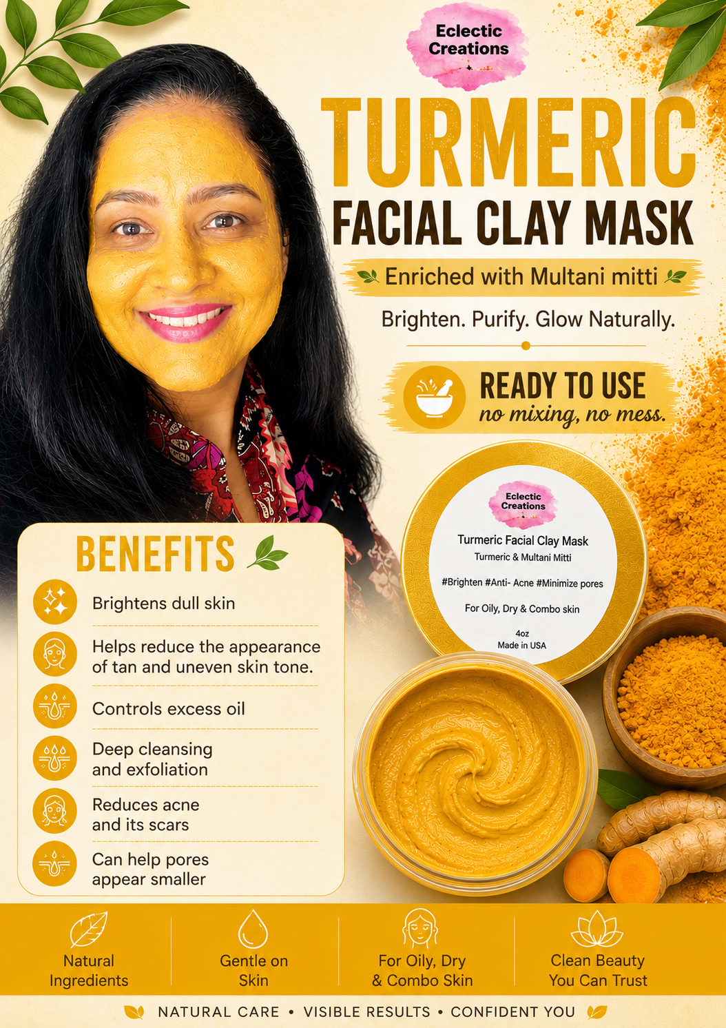 Turmeric Facial Clay Mask 4oz (Needs Refrigeration)