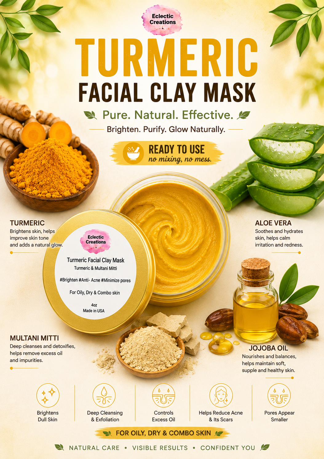 Turmeric Facial Clay Mask 4oz (Needs Refrigeration)